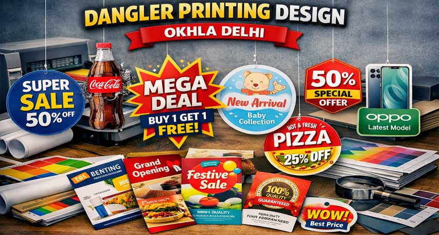 Dangler printing and design services in Okhla Delhi by Lakshya Advertise – custom hanging display printing for retail branding, promotions, and events